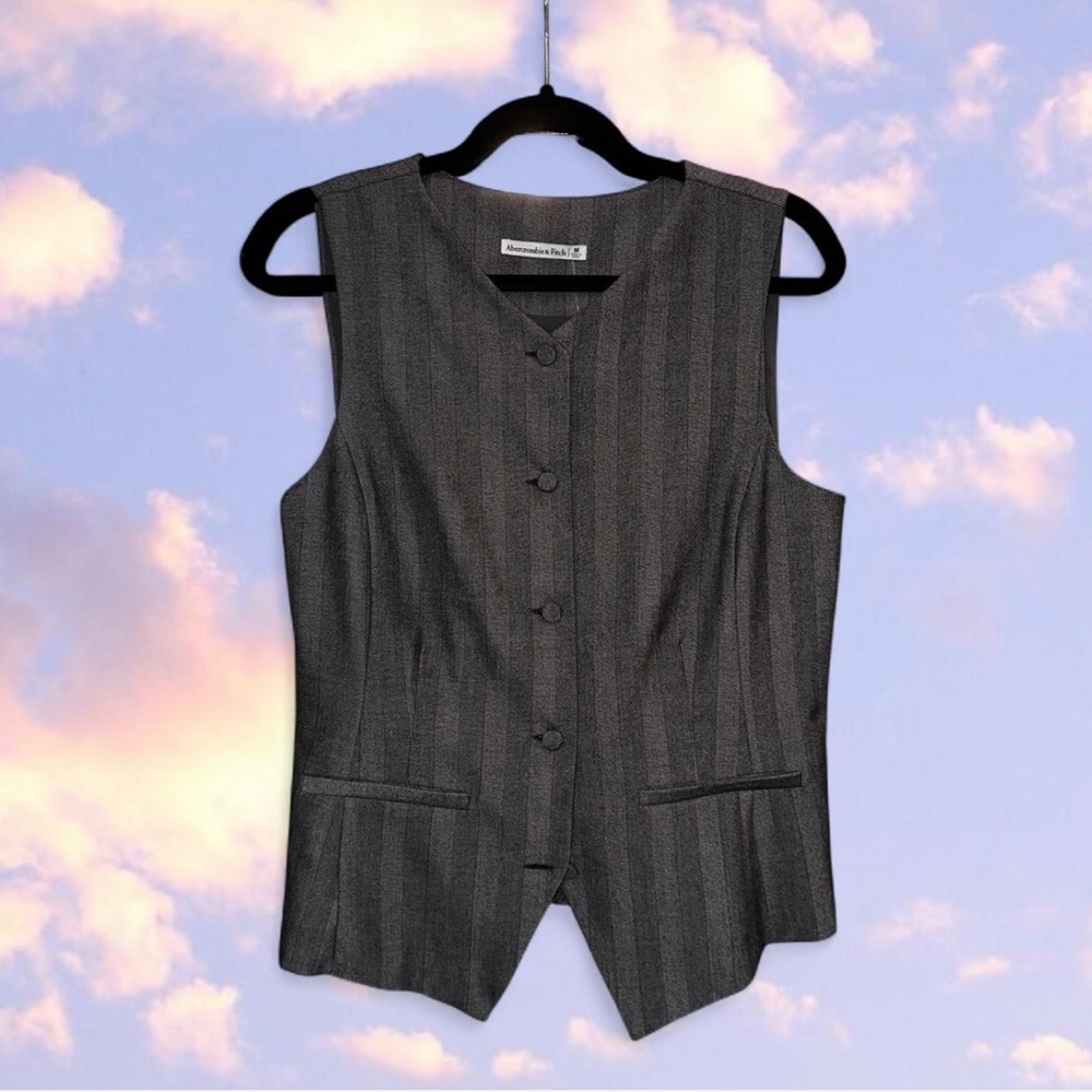 Abercrombie Mara Button Through Tailored Gray Striped Vest